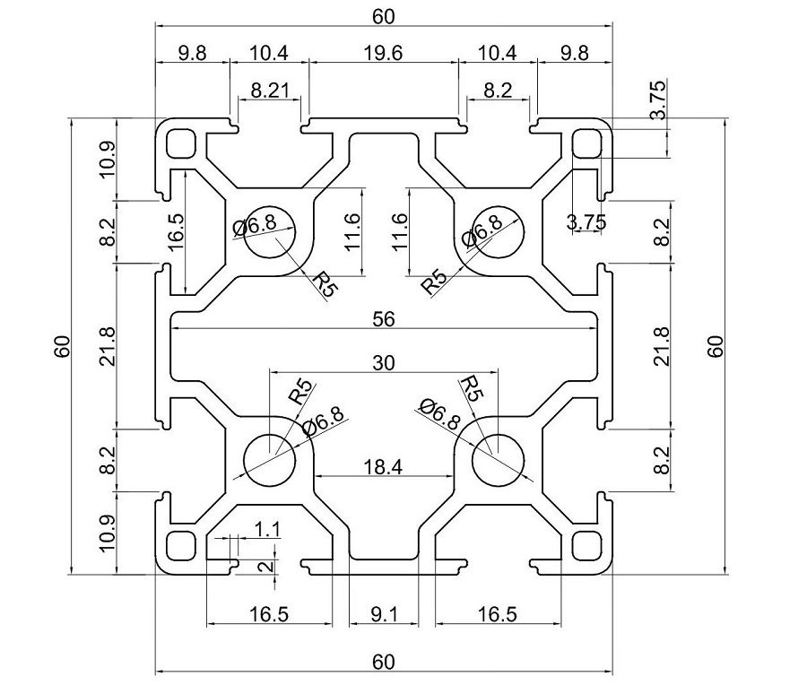 Nhôm định hình 60x60